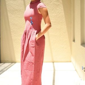 Red Striped Maxi Dress With Oriental Fans